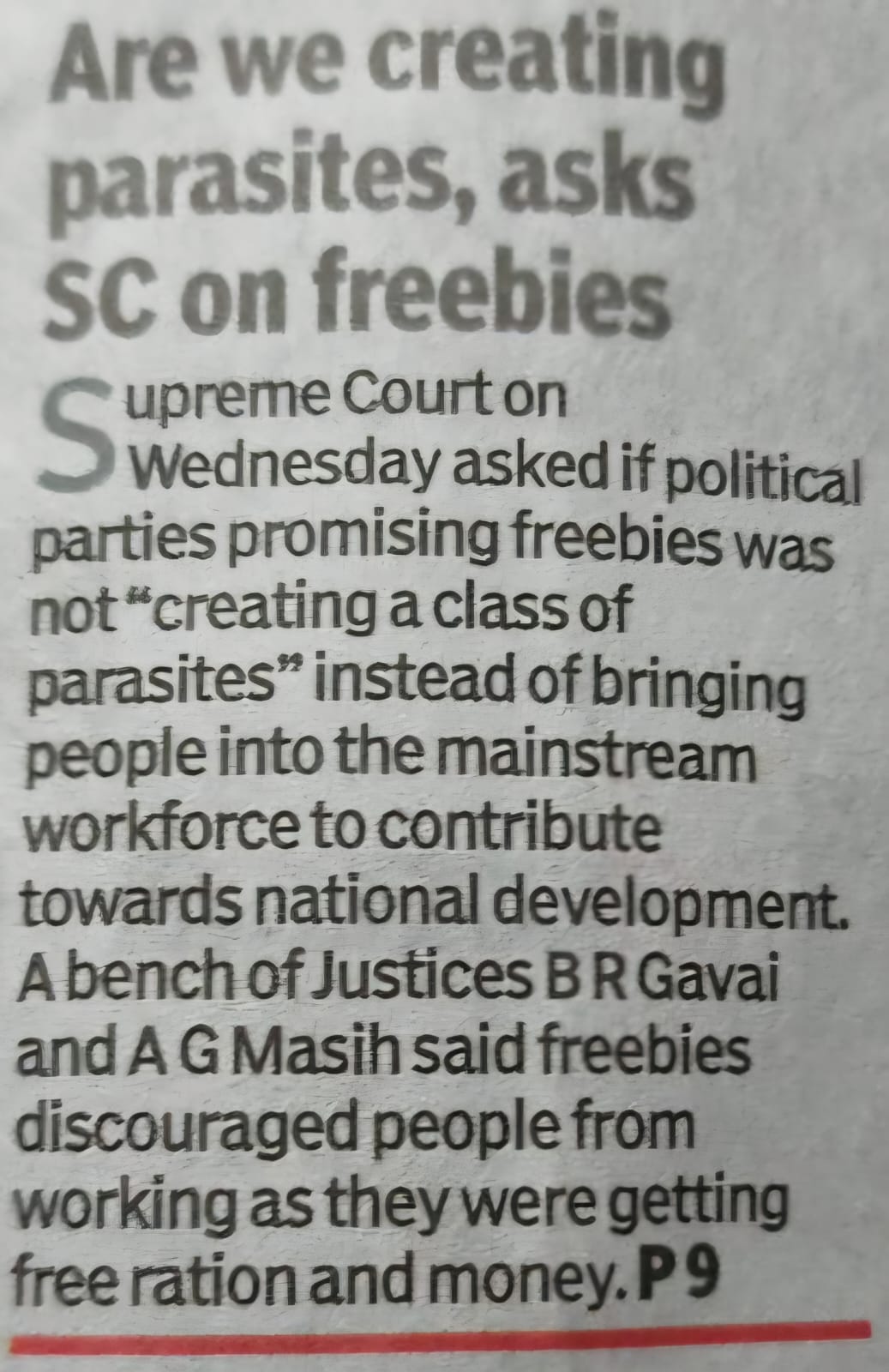 Supreme Court terms Freebies..as PARASITES..truly so